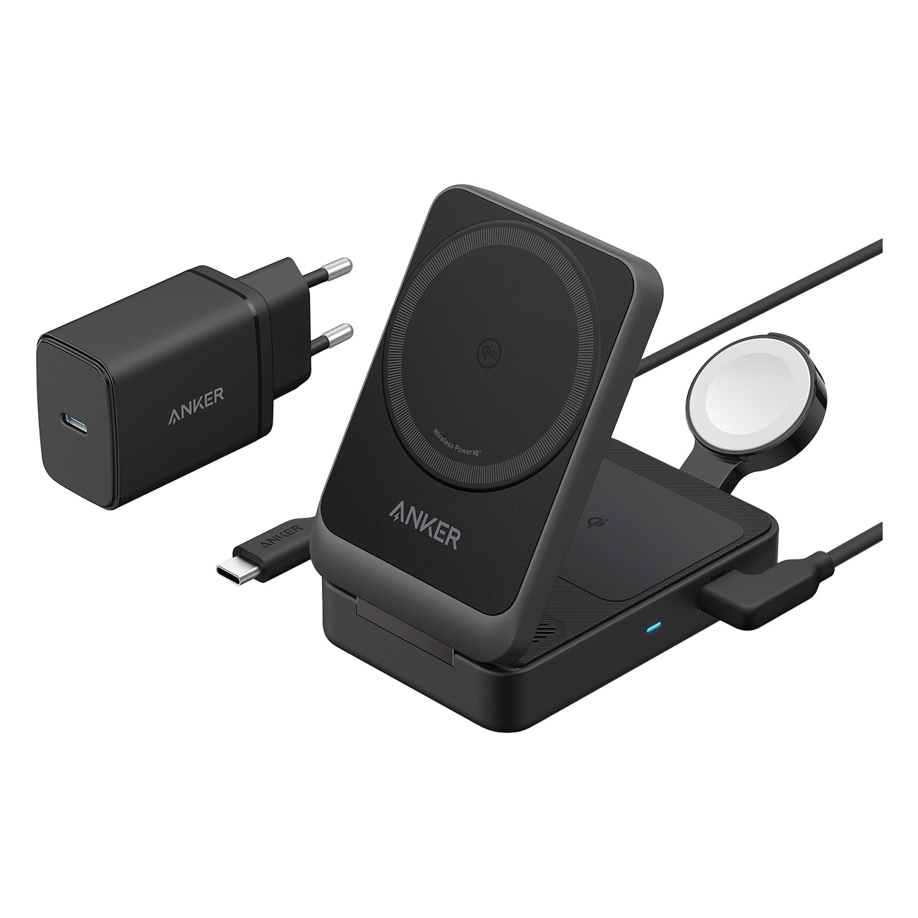 Anker Kabellose Ladestation, 3-in-1, iPhone, Smartwatch, AirPods schwarz Smartphone-Ladeger&auml;t 