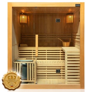 Dewello® Finnische Traditionelle Sauna SARNIA 180cm x 140cm inkl. 6 KW Harvia Ofen, inkl.  Aufguss-Set, Sanduhr, Thermometer 