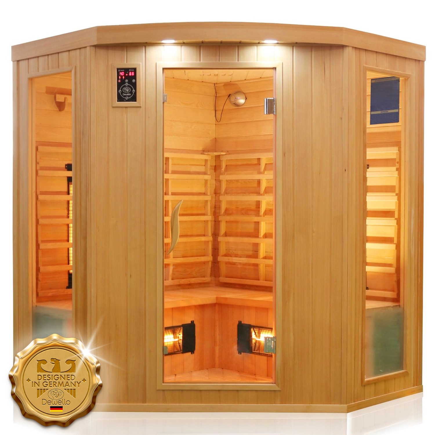 Dewello&reg; Infrarotkabine Infrarotsauna HALEY 160cm x 160cm inkl. 8 Vollspektrumstrahler, Bodenstrahler, Radio, Farblicht 