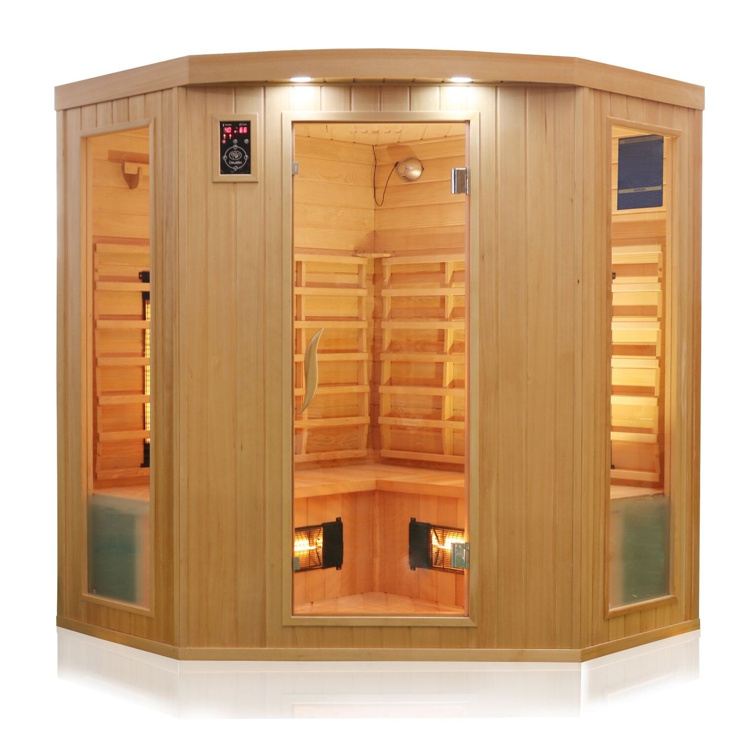® Infrarotkabine Infrarotsauna HALEY 160cm x 160cm inkl. 8 Vollspektrumstrahler, Bodenstrahler, Radio, Farblicht