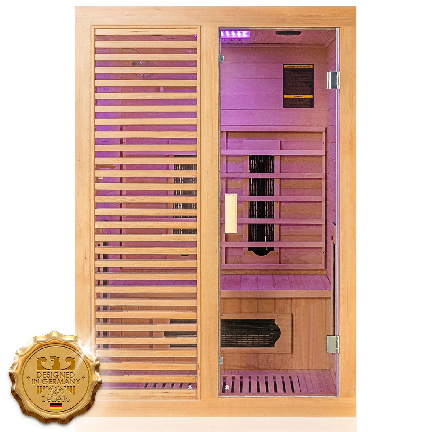 Dewello&reg; Infrarotkabine Infrarotsauna HAMLIN 130cm x 105cm inkl. 5 Keramikstrahler, Karbon Bodenstrahler, Farblicht 