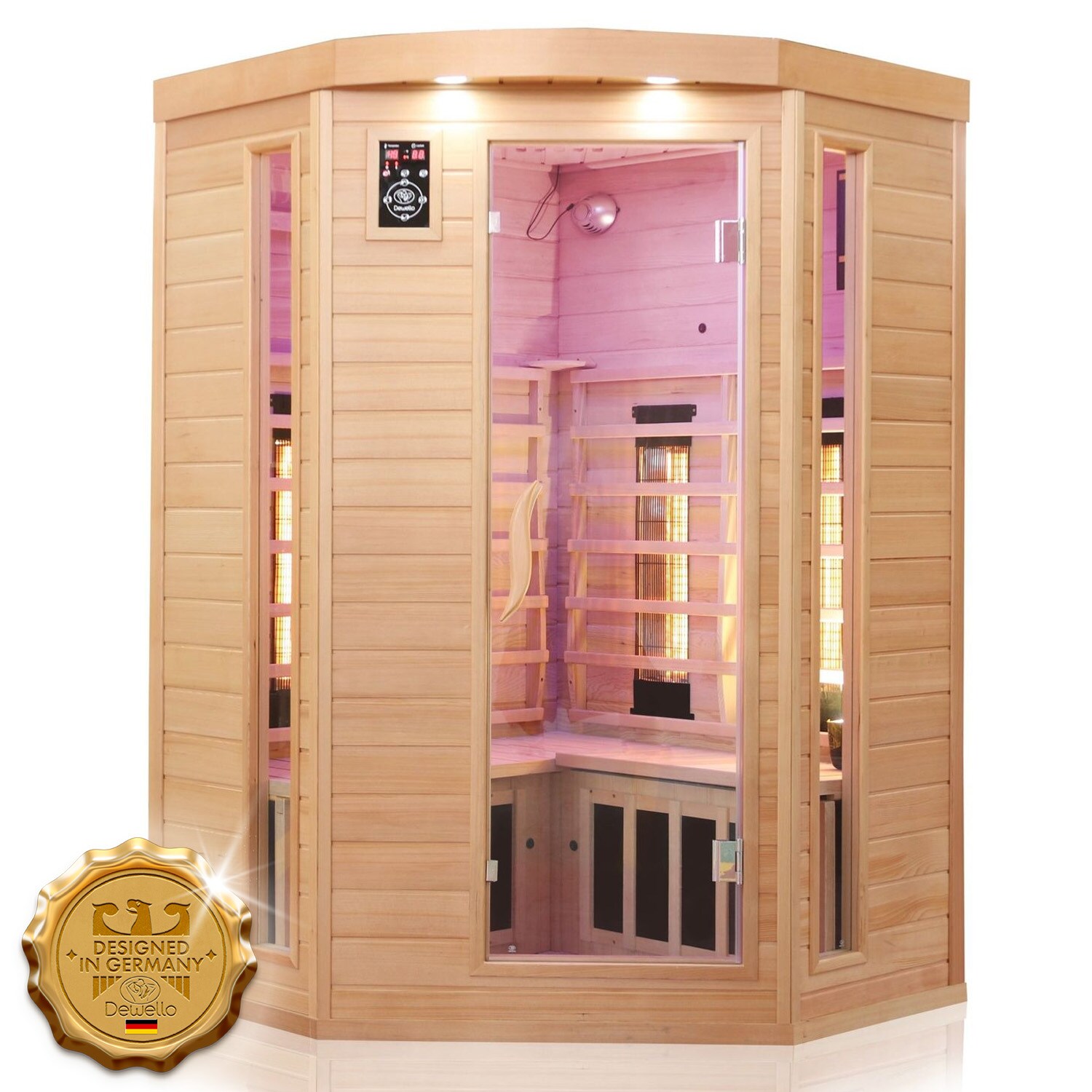 Dewello&reg; Infrarotkabine Infrarotsauna LAKEFIELD 3 120cm x 120cm inkl. 5 Vollspektrumstrahler, 5 Karbonstrahler, 2 Personen 