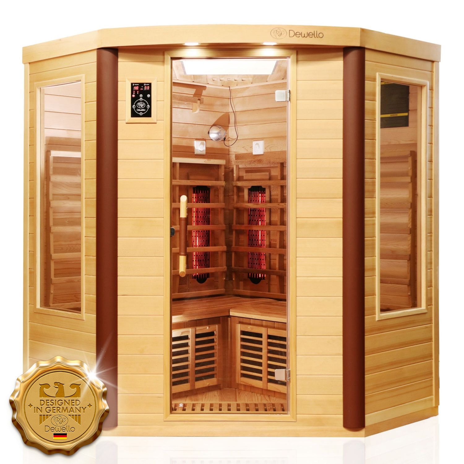 Dewello&reg; Infrarotkabine Infrarotsauna TORONTO 152cm x 152cm inkl. 6 Vollspektrumstrahler, 3 Karbonstrahler, Farblicht 