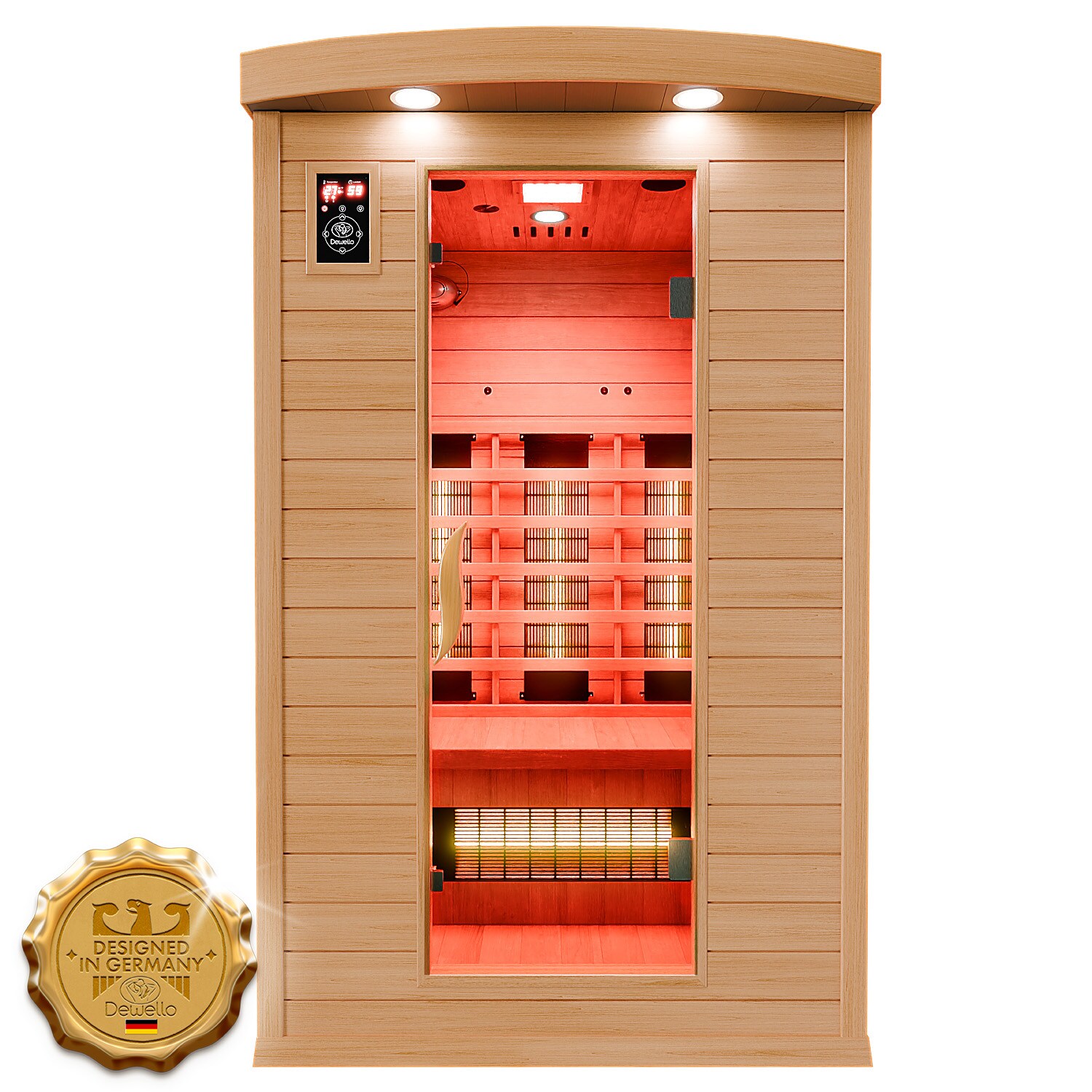 Dewello&reg; Infrarotkabine Infrarotsauna HYDER 115cm x 105cm inkl. 6 Vollspektrumstrahler, Radio, Farblicht, 2 Personen,LED 