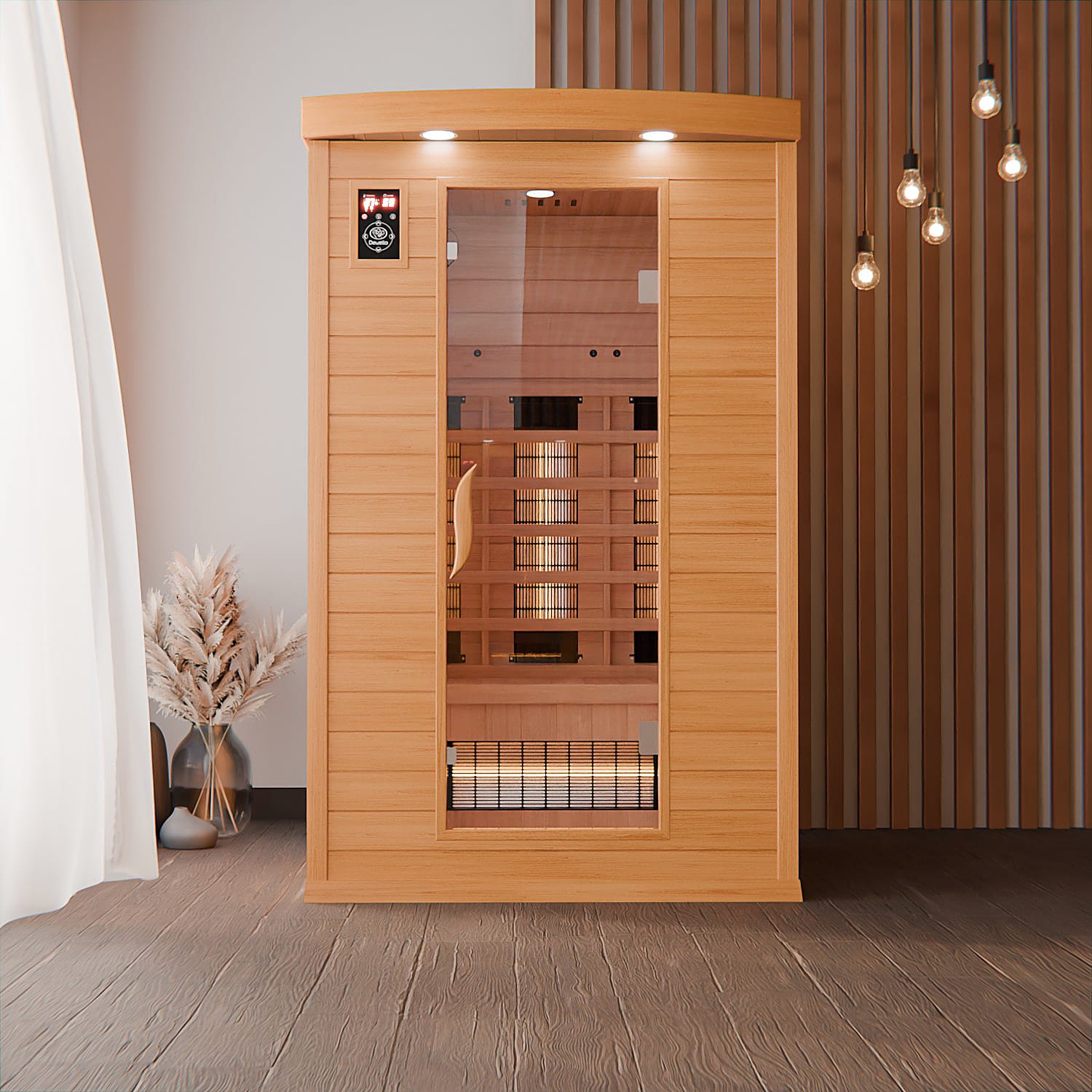 Dewello® Infrarotkabine HYDER 115x105cm, Hemlock, inkl. 6 Vollspektrumstrahler, Radio, 2 Personen, LED