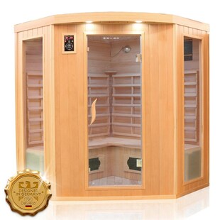 Dewello® Infrarotkabine Infrarotsauna HALEY 160cm x 160cm inkl. 8 Keramikstrahler, Bodenstrahler und Zubehör, Farblicht, LED 