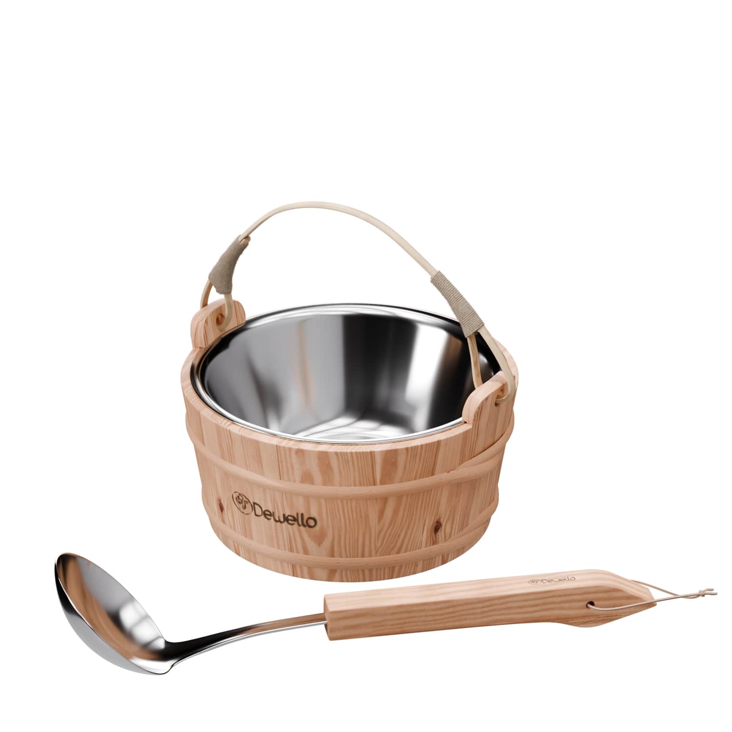 Dewello&reg; Saunaeimer inkl. Kelle mit Edelstahleinsatz, Fassungsverm&ouml;gen ca. 3 Liter, Hemlock-Holz, Bambusstreben 