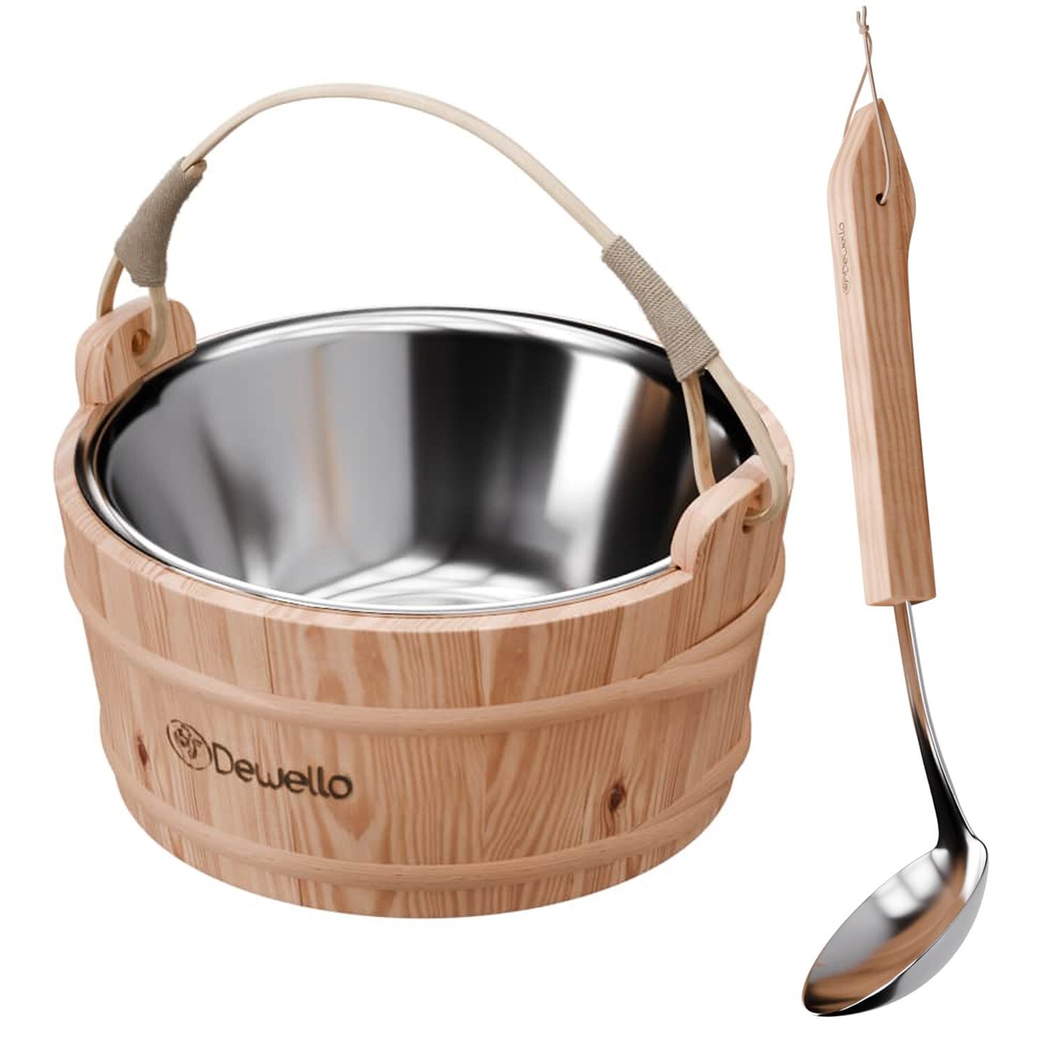 ® Saunaeimer inkl. Kelle mit Edelstahleinsatz, Fassungsvermögen ca. 3 Liter, Hemlock-Holz, Bambusstreben