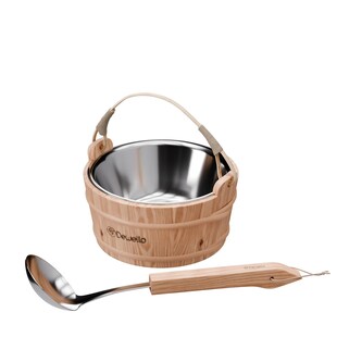Dewello® Saunaeimer inkl. Kelle mit Edelstahleinsatz, Fassungsvermögen ca. 3 Liter, Hemlock-Holz, Bambusstreben 