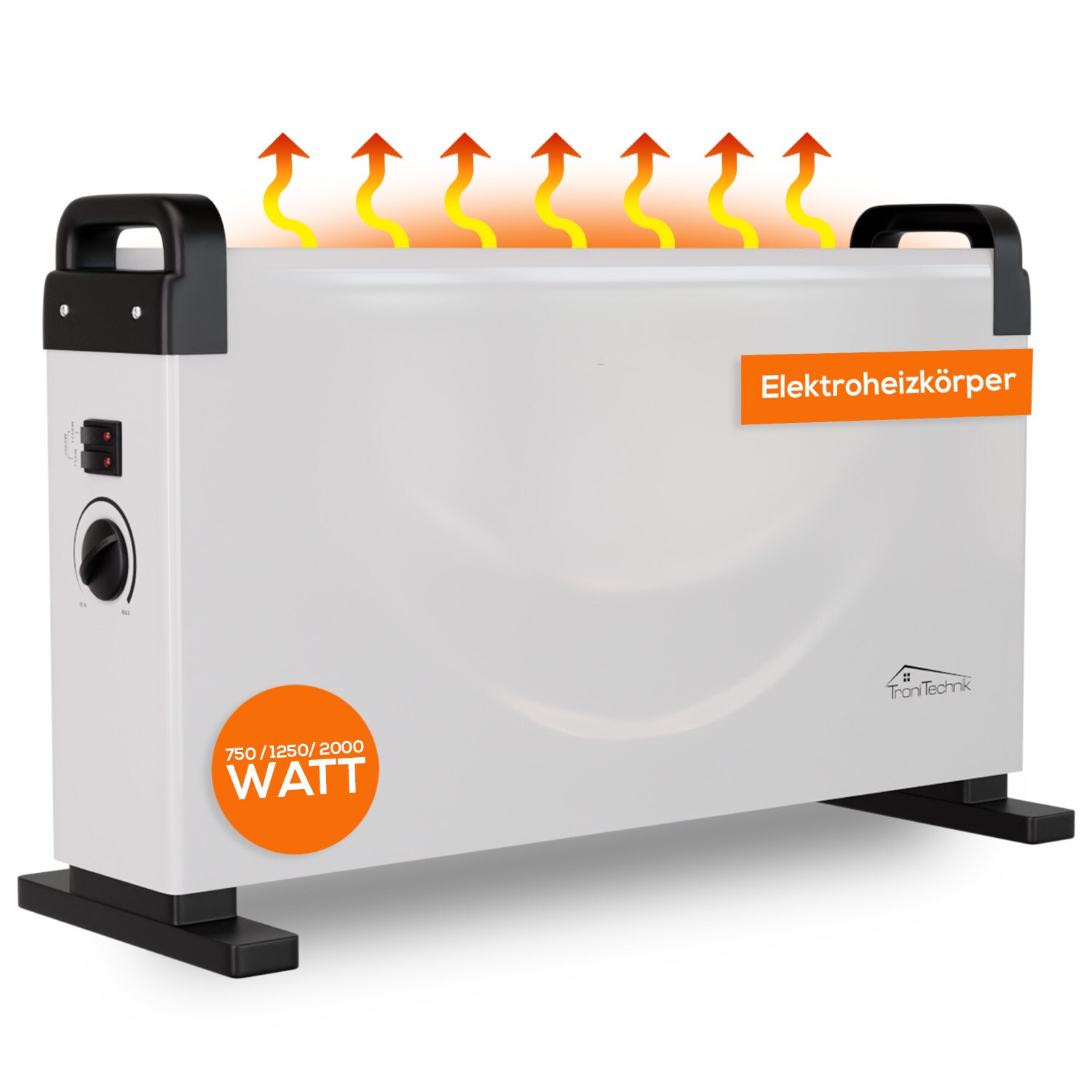 TroniTechnik® KH-101 Heizgerät Konvektor Radiator Heizung stufenlose Thermosteuerung (750W / 1.250W / 2.000W),Tragegriff