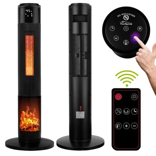 TroniTechnik® PTC Turmheizer Keramikheizer Elektrokamin mit Heizung und Kaminfeuer 2000 Watt Heizlüfter, Oszillation 