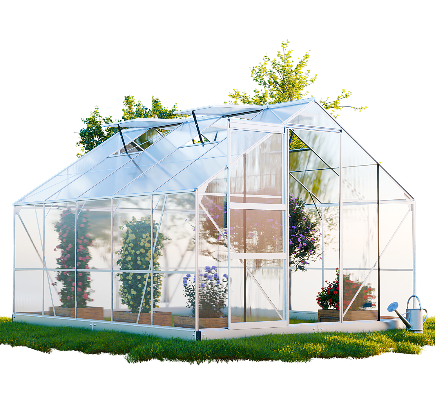 GARMIO&reg; Gew&auml;chshaus ARONA 310x250cm f&uuml;r den Garten, Alu Fr&uuml;hbeet inklusive Fundament, 4 Dachfenster Treibhaus Aufzucht 