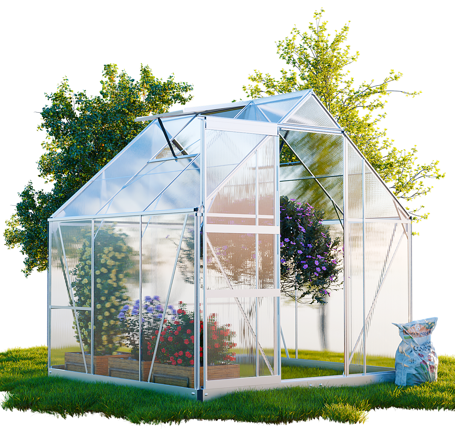 GARMIO&reg; Gew&auml;chshaus CUNEO 190x190cm f&uuml;r den Garten, Alu Fr&uuml;hbeet inklusive Fundament, 2 Dachfenster Treibhaus Aufzucht 