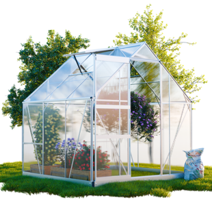 GARMIO® Gewächshaus CUNEO 190x190cm für den Garten, Alu Frühbeet inklusive Fundament, 2 Dachfenster Treibhaus Aufzucht 