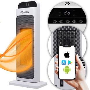 TroniTechnik® Turm-Keramik-Heizer 2000 Watt WIFI / APP, Heizlüfter, Fernbedienung, Oszillation, Timer, Kippsicherung, LCD 