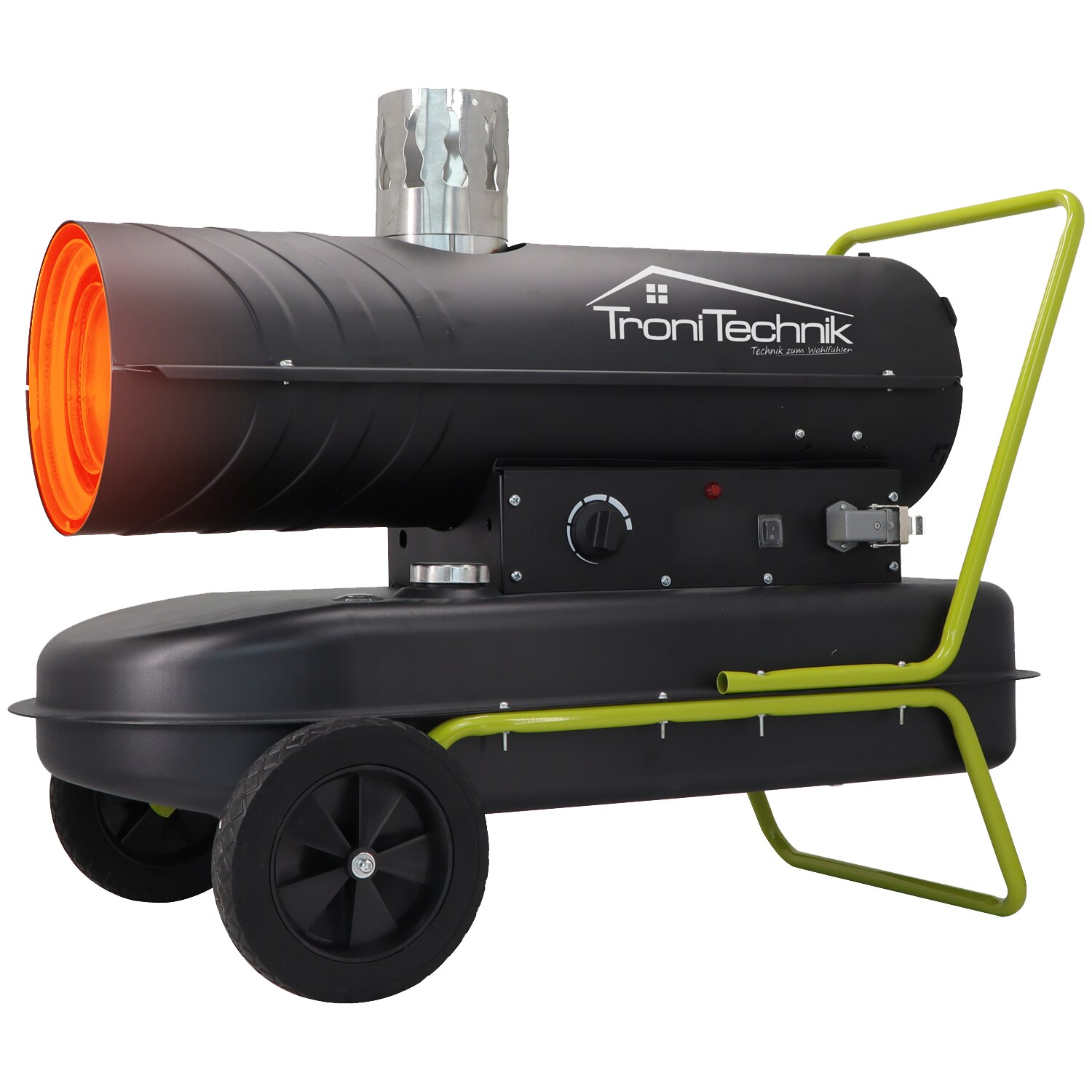 TroniTechnik® TT-HK-244 Heizkanone Dieselkanone Heizlüfter 20kW mit Handgriff, Rohrrahmen, Rädern und Abluftauslass