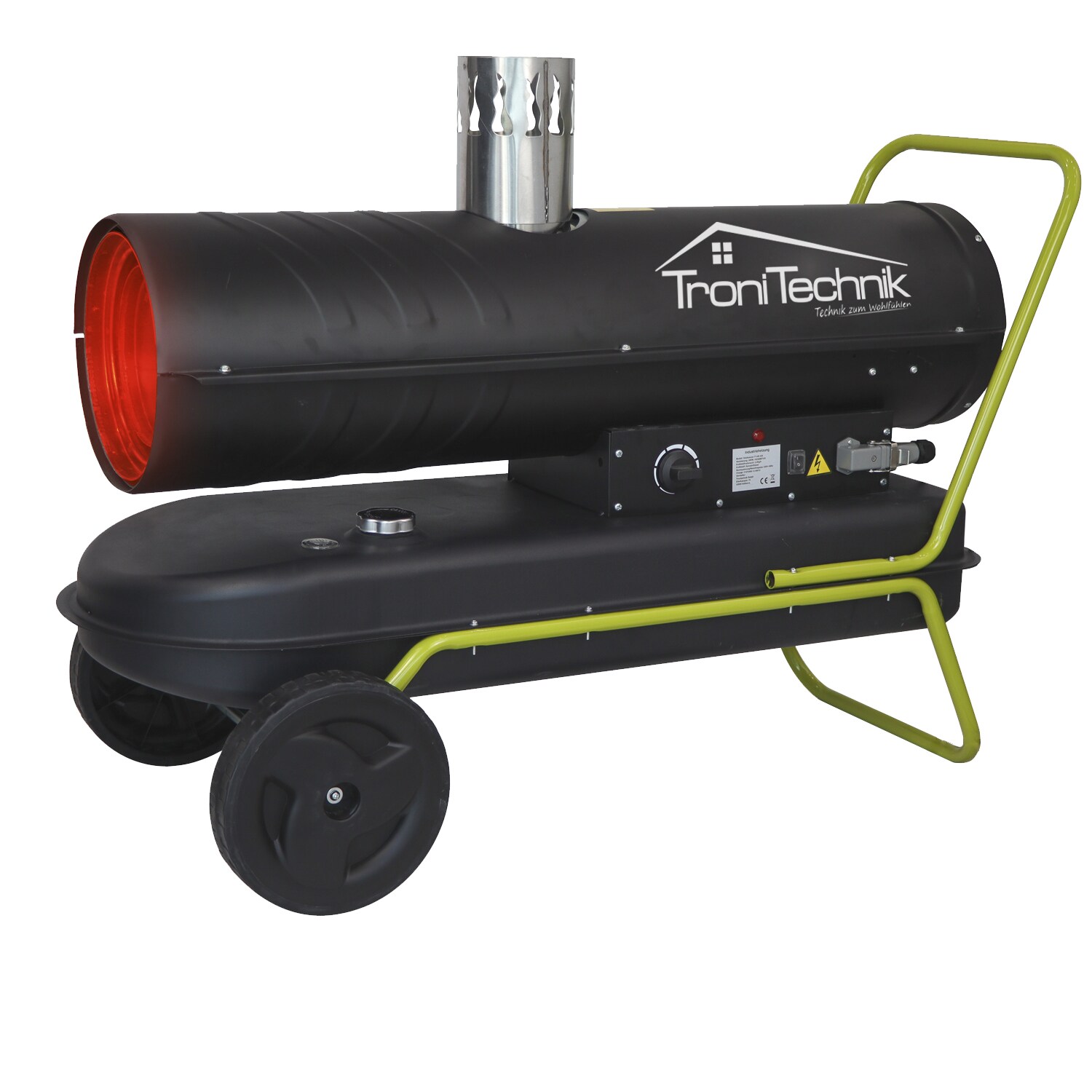 TroniTechnik® TT-HK-245 Heizkanone Dieselkanone Heizlüfter 30kW mit Handgriff, Rohrrahmen, Rädern und Abluftauslass