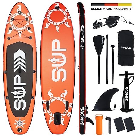 24MOVE® Standup Paddle Board SUP, inkl. umfangreichem Zubehör, Paddel und Hochdruckpumpe, ROT, 320x80x15cm 