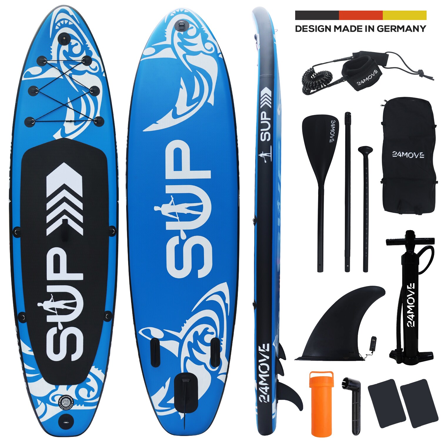 24MOVE&reg; Standup Paddle Board SUP, inkl. umfangreichem Zubeh&ouml;r, Paddel und Hochdruckpumpe, BLAU, 320x80x15 cm 