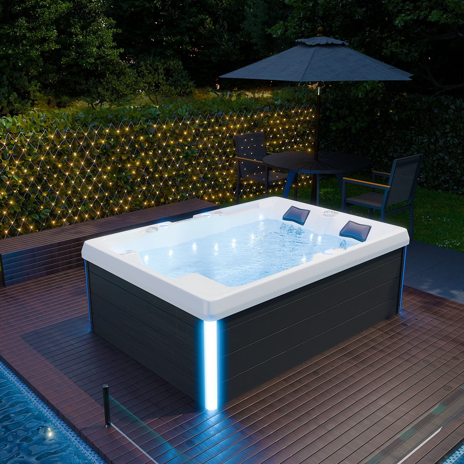 TroniTechnik&reg; Outdoor Whirlpool Spa ELBA 210cm x 150cm mit Heizung, Hydromassage, Sanit&auml;racryl, Farblicht 
