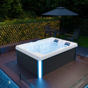 TroniTechnik® Outdoor Whirlpool Spa ELBA 210cm x 150cm mit Heizung, Hydromassage, Sanitäracryl, Farblicht, Abdeckung, Treppe 