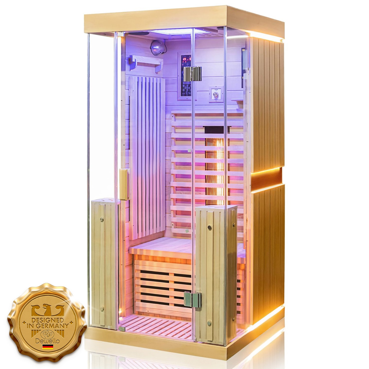 Dewello&reg; Infrarotkabine Infrarotsauna KINGSTON 90cm x 90cm inkl. 3 Vollspektrumstrahler, 4 Karbonstrahler, Farblicht,LED 