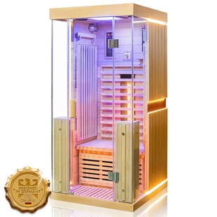 Dewello® Infrarotkabine Infrarotsauna KINGSTON 90cm x 90cm inkl. 3 Vollspektrumstrahler, 4 Karbonstrahler, Farblicht,LED 