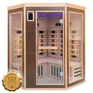 Dewello® Infrarotkabine Infrarotsauna MONTREAL 140cm x 140cm inkl. 6 Vollspektrumstrahler, 3 Karbonstrahler, Farblicht 