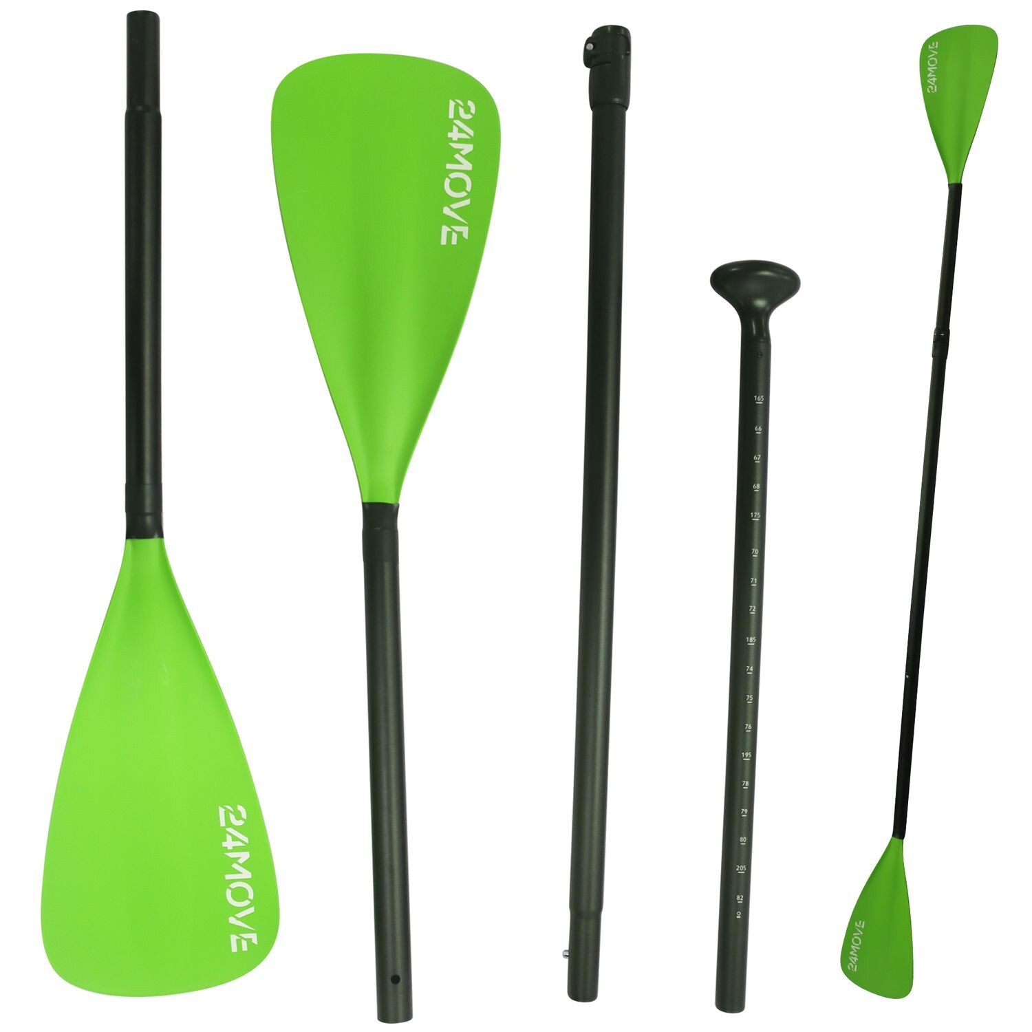 24MOVE Paddel Doppelpaddel 2 in 1 Teleskoppaddel Stechpaddel für SUP Stand Up Board , Kajak, Aluminium 230cm, Grün