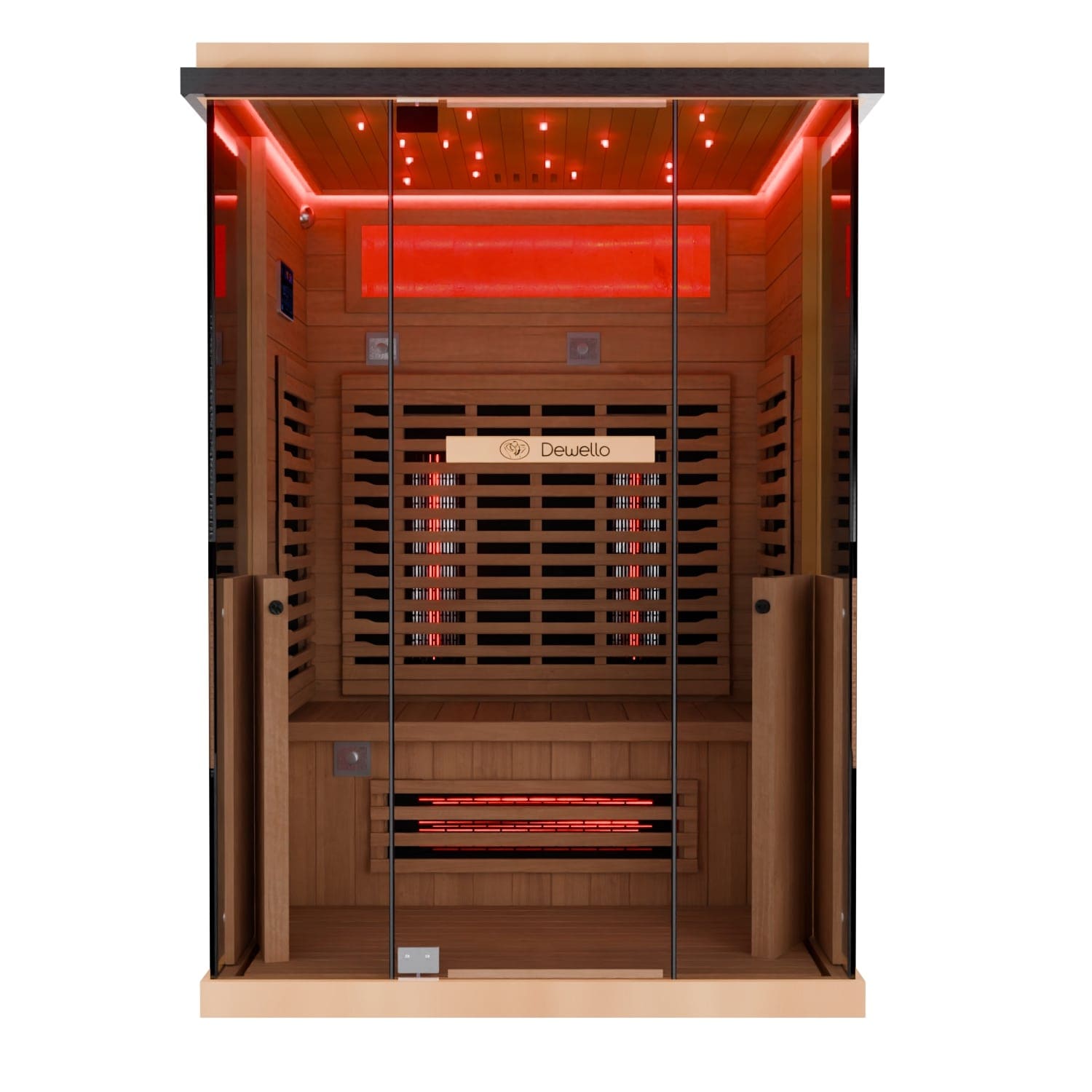 Dewello&reg; Infrarotkabine Infrarotsauna KENORA 130x105 f&uuml;r 1-2 Personen aus Hemlockholz, Dual Therm, mit Salzsteinoptik 