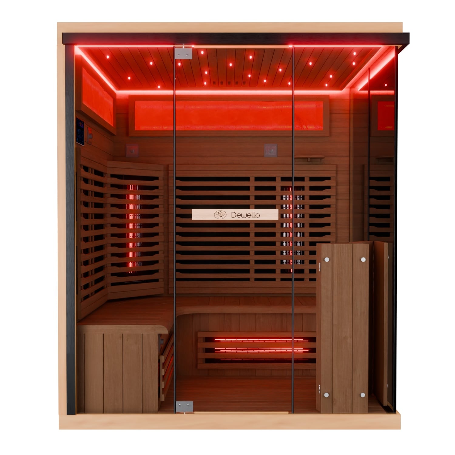 Dewello&reg; Infrarotkabine Infrarotsauna KENORA 160x120 f&uuml;r 2-3 Personen aus Hemlockholz, Dual-Therm, mit Salzsteinoptik 
