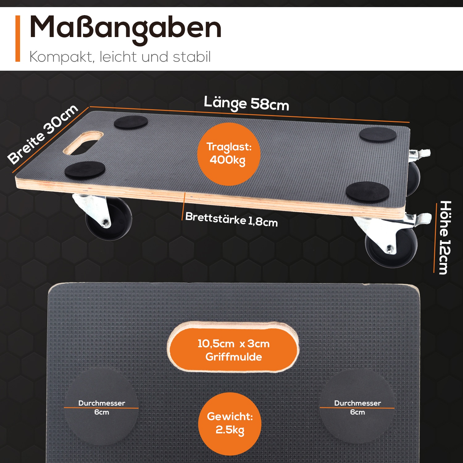 Aufun Rollbretter 4-tlg Set - Transportroller 58x29cm Möbelroller | Rutschfest & Kugelgelagert