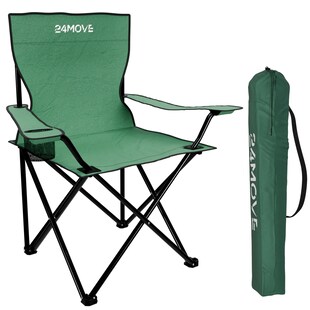 24MOVE® Campingstuhl Faltstuhl, grün, mit Getränkehalter und Tragetasche Outdoor, faltbar max. 100kg, Anglerstuhl, Polyester 
