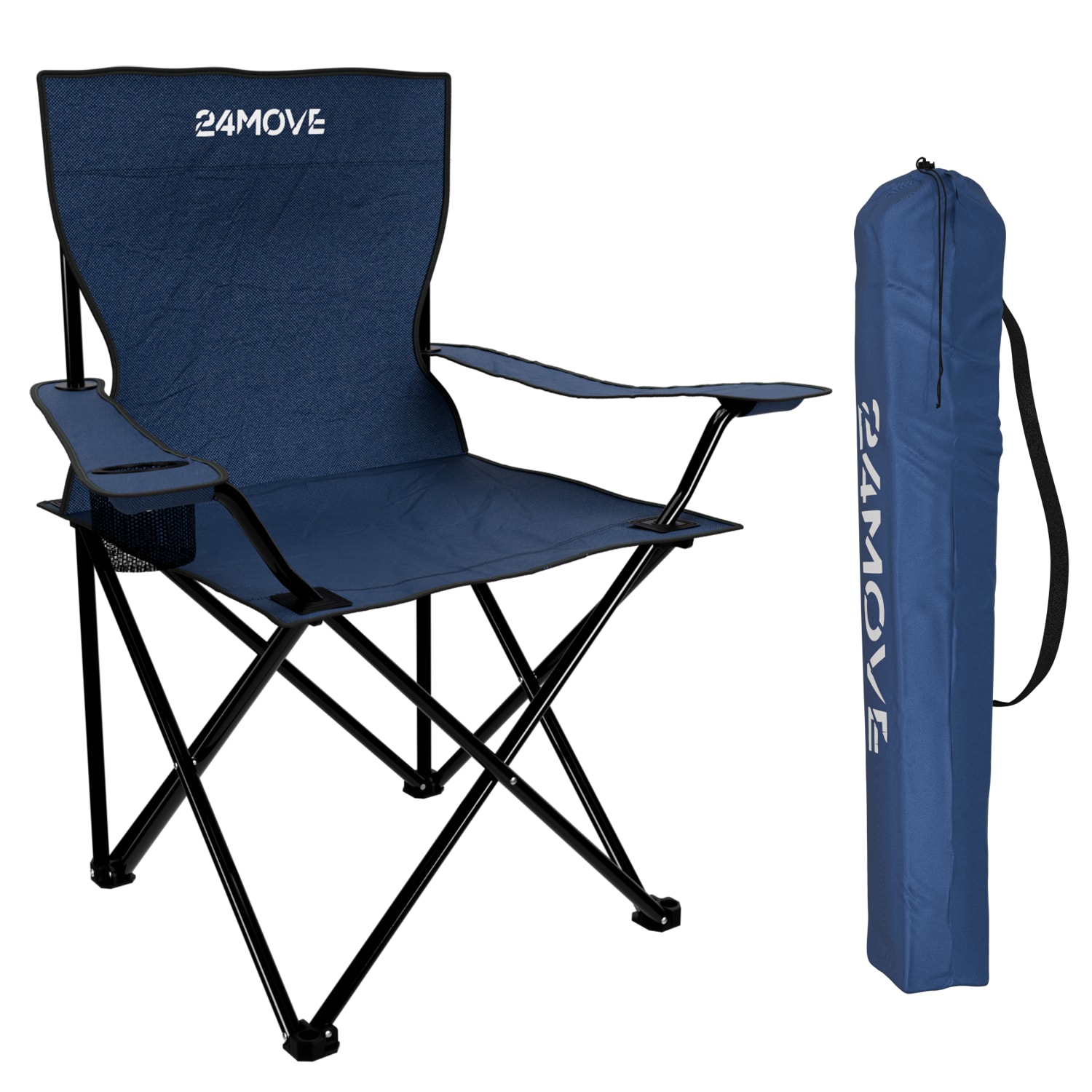 24MOVE&reg; Campingstuhl Faltstuhl, blau, mit Getr&auml;nkehalter und Tragetasche Outdoor, faltbar max. 100kg, Angerstuhl, Klappstuhl 
