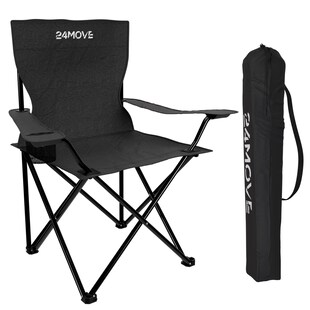 24MOVE® Campingstuhl Faltstuhl, schwarz, mit Getränkehalter und Tragetasche Outdoor, faltbar max. 100kg, Angerstuhl, Klappstuhl 