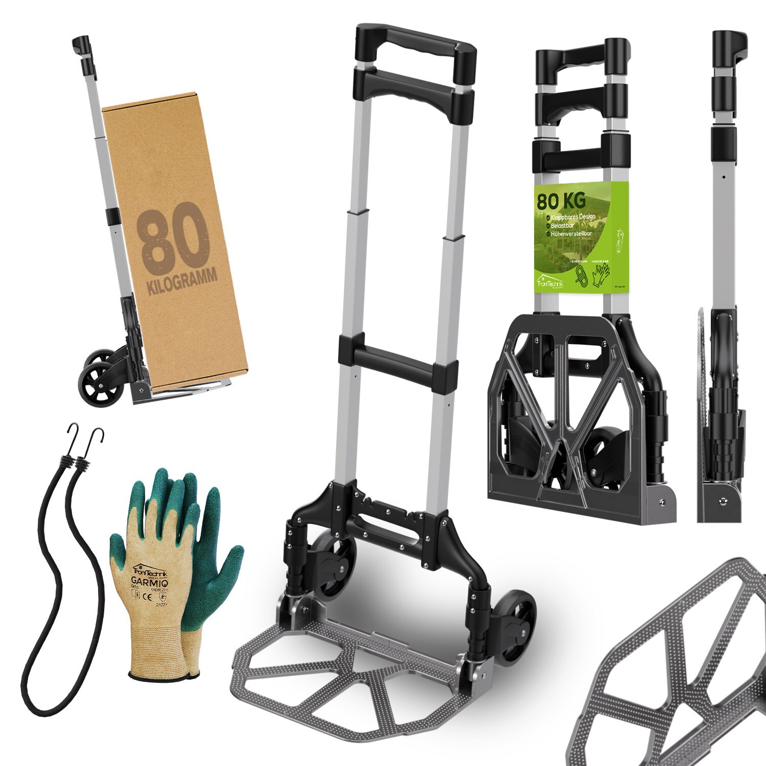 TroniTechnik® Sackkarre Handkarre klappbar, Transportkarre bis , Klappwagen - Vollgummireifen, höhenverstellbar