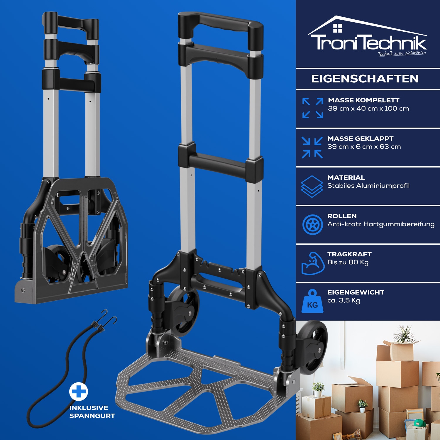 Tronitechnik Sackkarre Klappbar – 60 Kg Tragkraft Produktbild-Vorschau 3