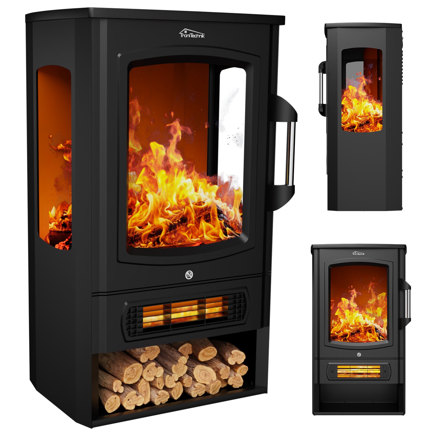 TroniTechnik&reg; Elektrokamin elektrisch - Kaminfeuer mit LED Flammeneffekt, 1kW/2kW Watt,Thermostat,Sichtfenster 2000 Watt 