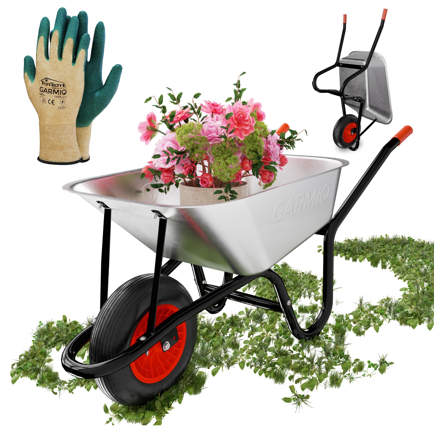 GARMIO&reg; Schubkarre 85 Liter bis 160 kg Garten Bauschubkarre, Luftreifen mit Felge - Wanne verzinkt 