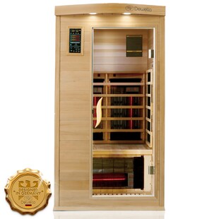 Dewello® Infrarotkabine Pierson Pro 100x100 für 1 Person, Hemlockholz & Zeder, 3 DUO-Vollspektrumstrahler, 3 Karbonstrahler 