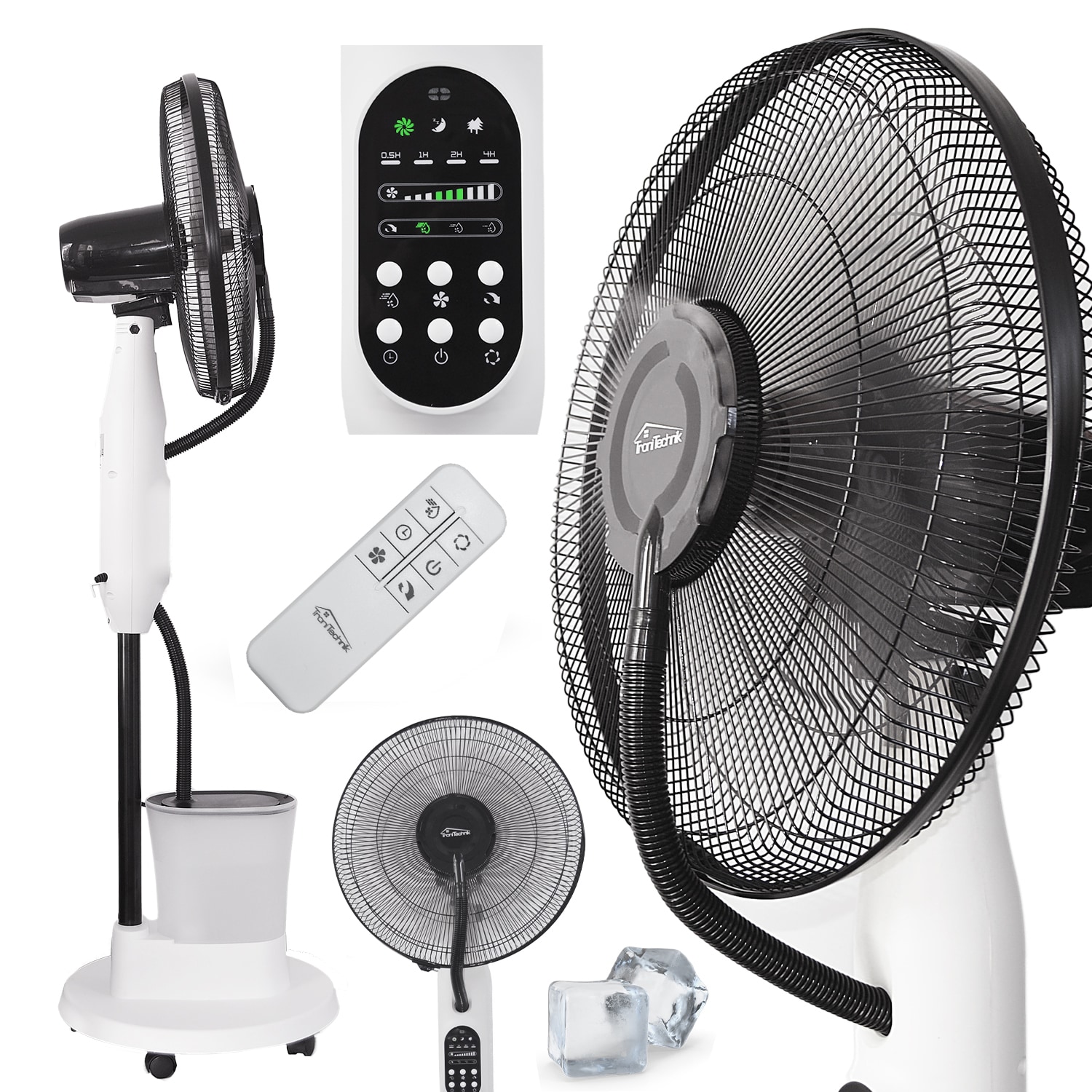 TroniTechnik&reg; Standventilator mit Wasser, Ventilator mit Wasserk&uuml;hlung Spr&uuml;hnebel Raumbefeuchter 75W 