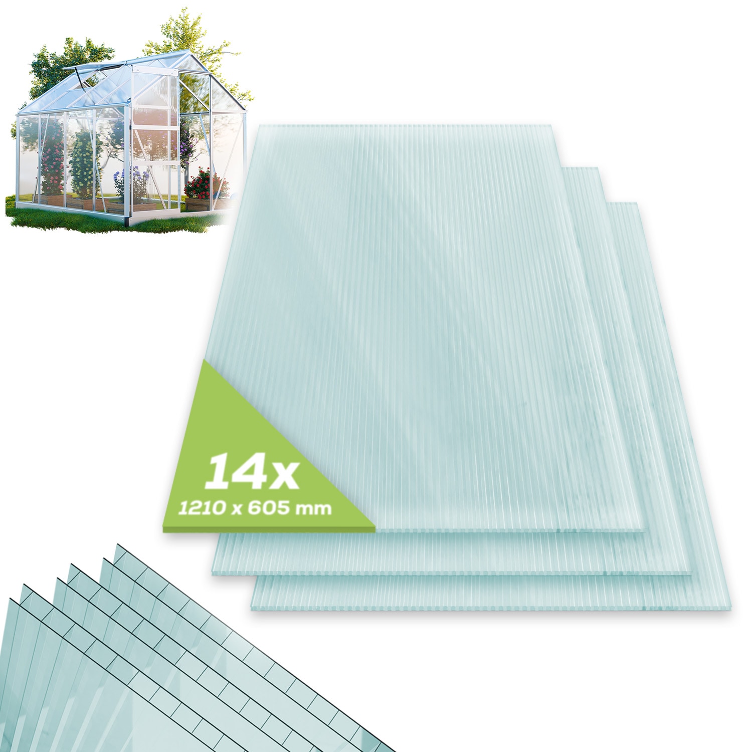 GARMIO&reg; 14x Hohlkammerstegplatten ACRI 4mm 10,25 m&sup2; Doppelstegplatte 121x60,5 cm 