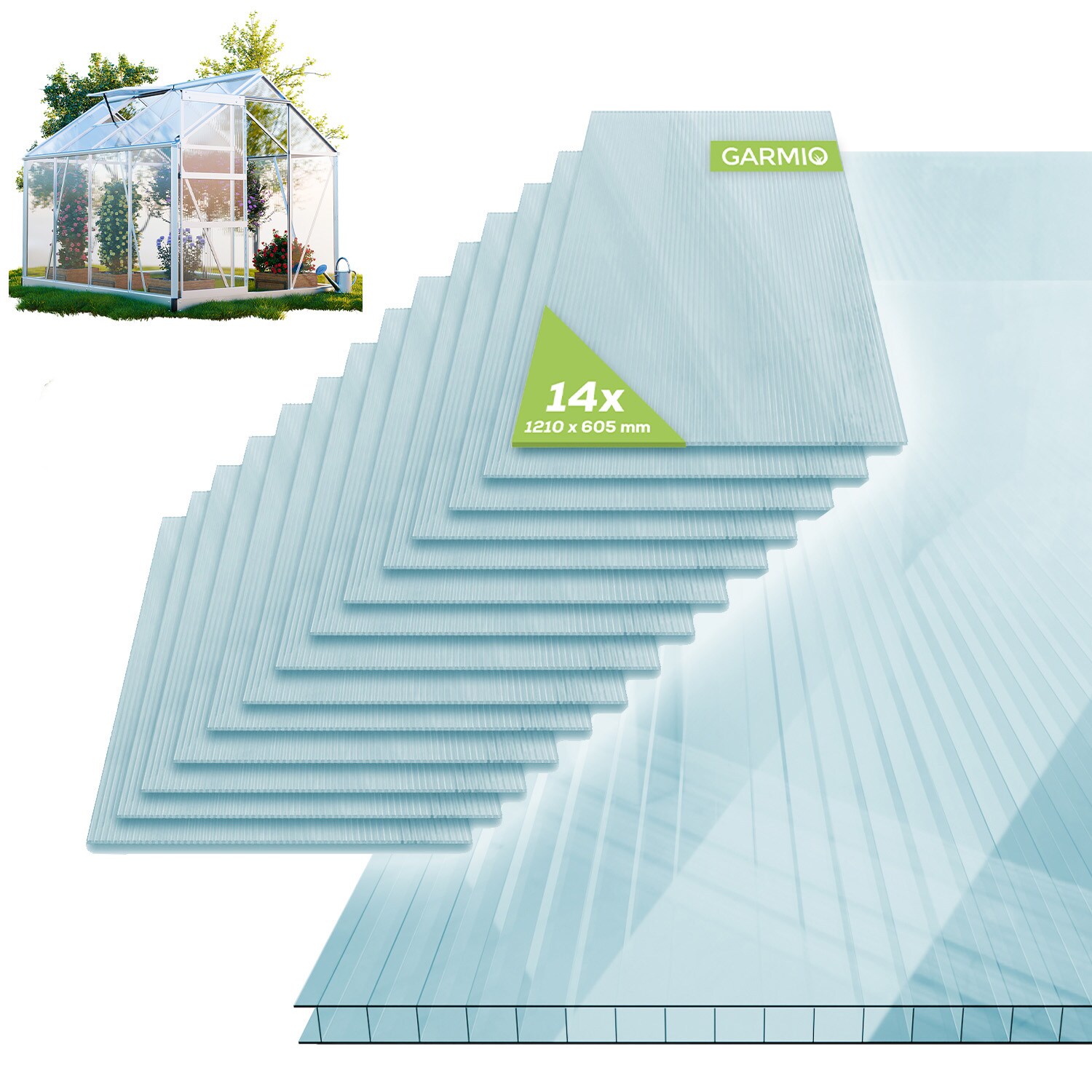 GARMIO 14x Hohlkammerstegplatten ACRI 4mm 10,25 m² Doppelstegplatte 121x60,5 cm