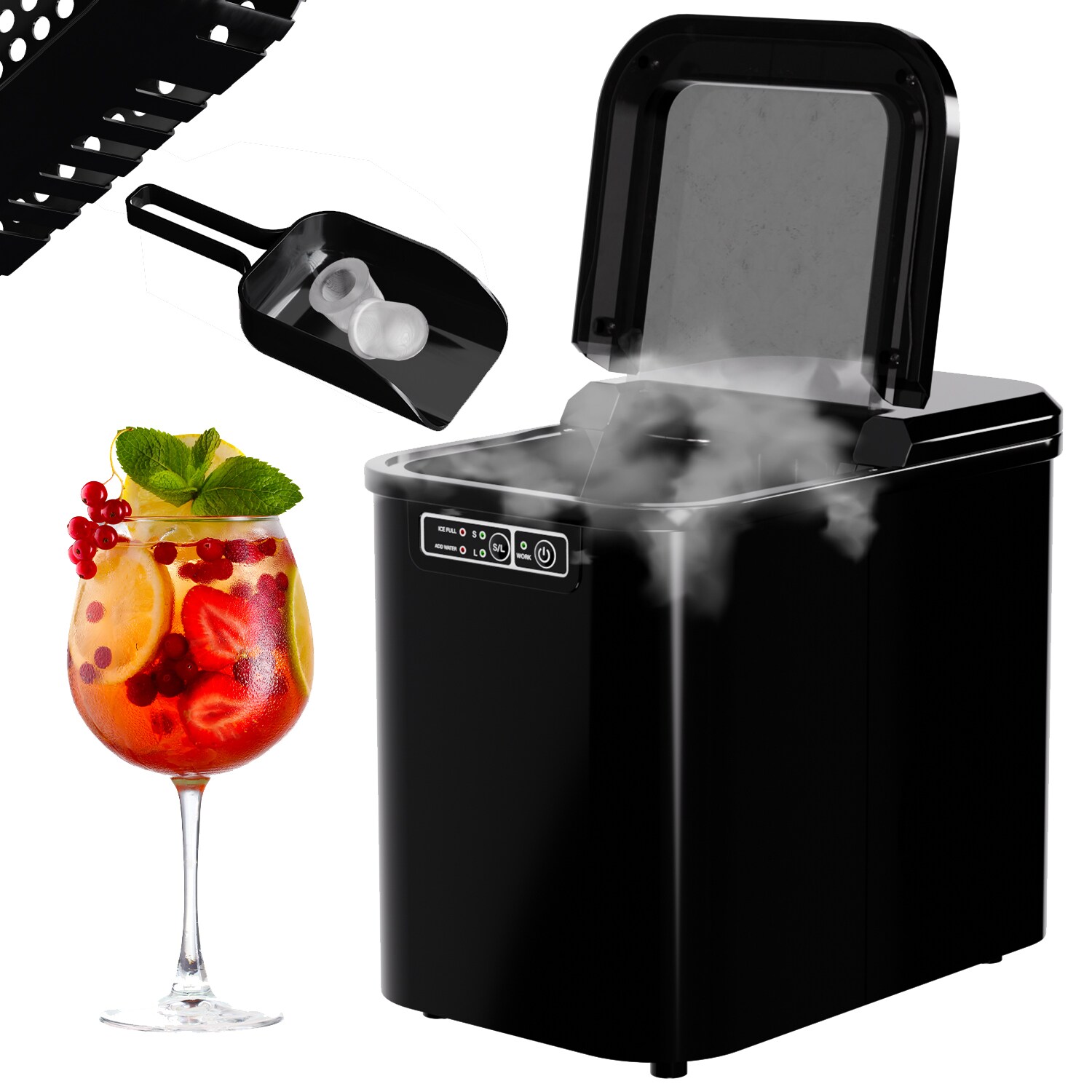 TroniTechnik® Eiswürfelmaschine Eiswürfelbereiter, Ice Maker, /24h, 2,2 Liter Wassertank, 2 Größen, Selbstreinigung, schwarz