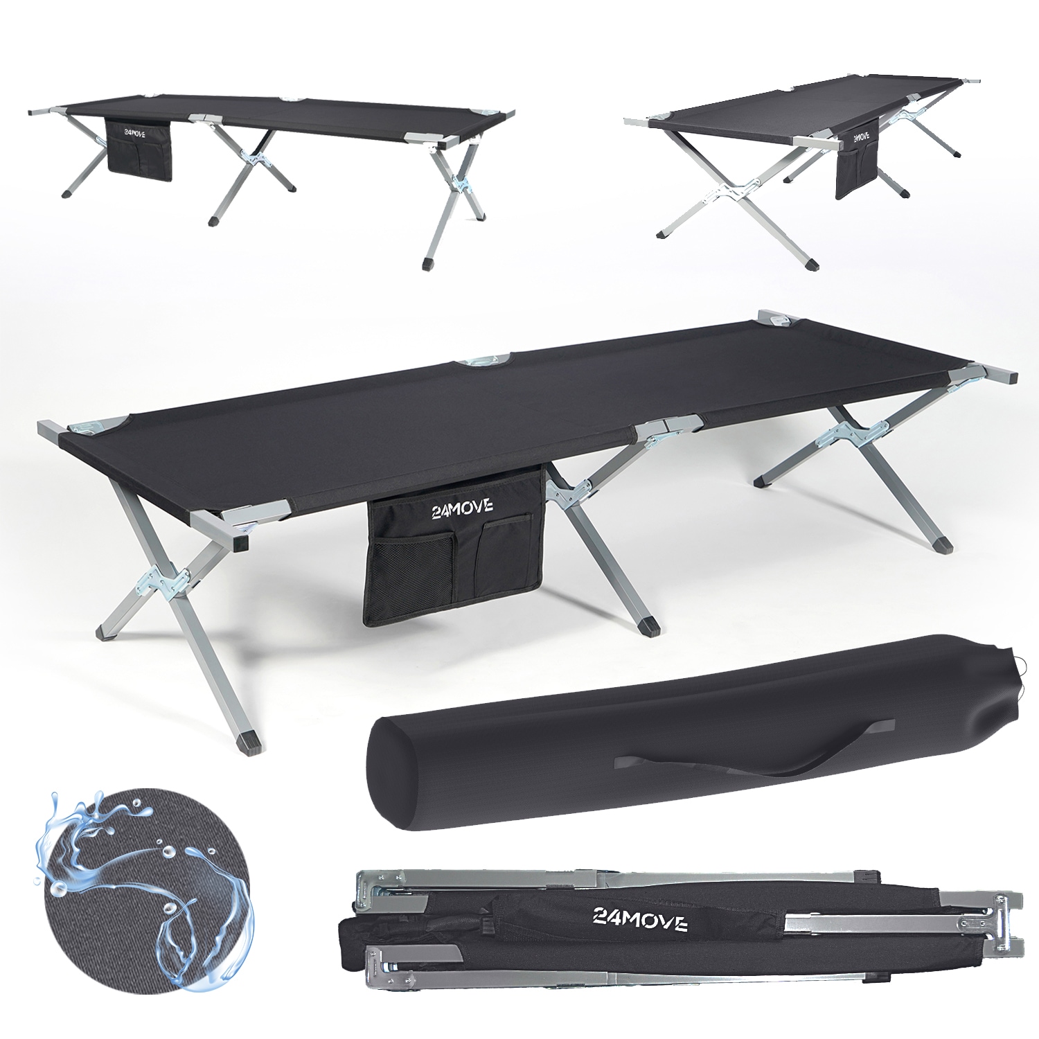 24MOVE&reg; Feldbett Campingbett bis 180 kg In-und Outdoor Camping faltbar, inkl. Tragetasche f&uuml;r einfachen Transport 