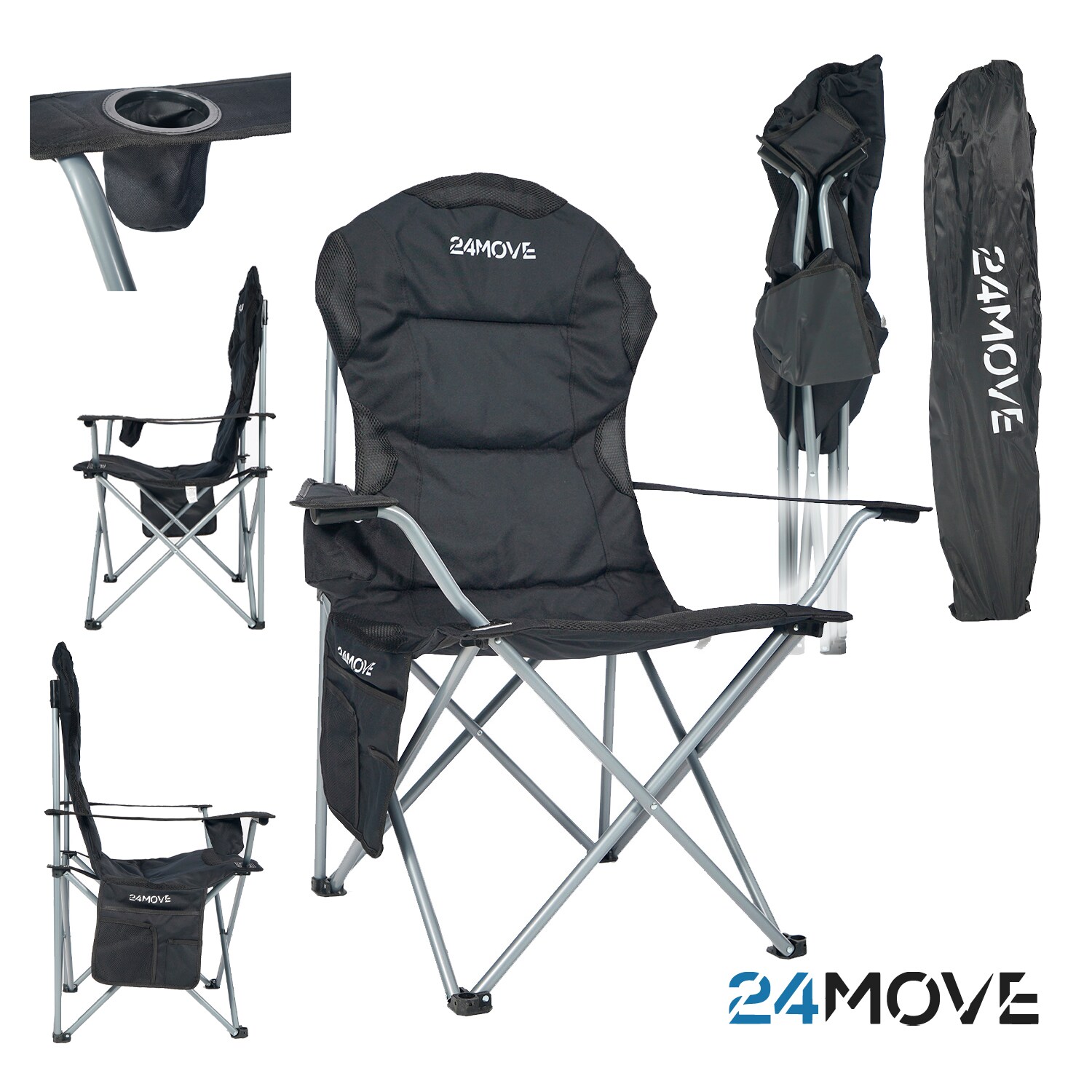 24MOVE&reg; Campingstuhl Salvador faltbar Camping Klappstuhl gepolstert inkl. Tragetasche, bis 150kg belastbar, schwarz 