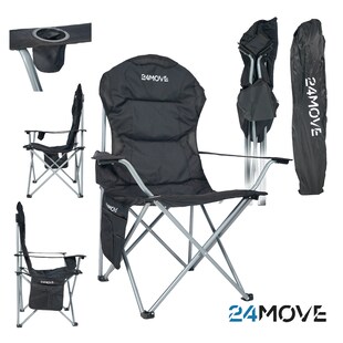 24MOVE® Campingstuhl Salvador faltbar Camping Klappstuhl gepolstert inkl. Tragetasche, bis 150kg belastbar, schwarz 