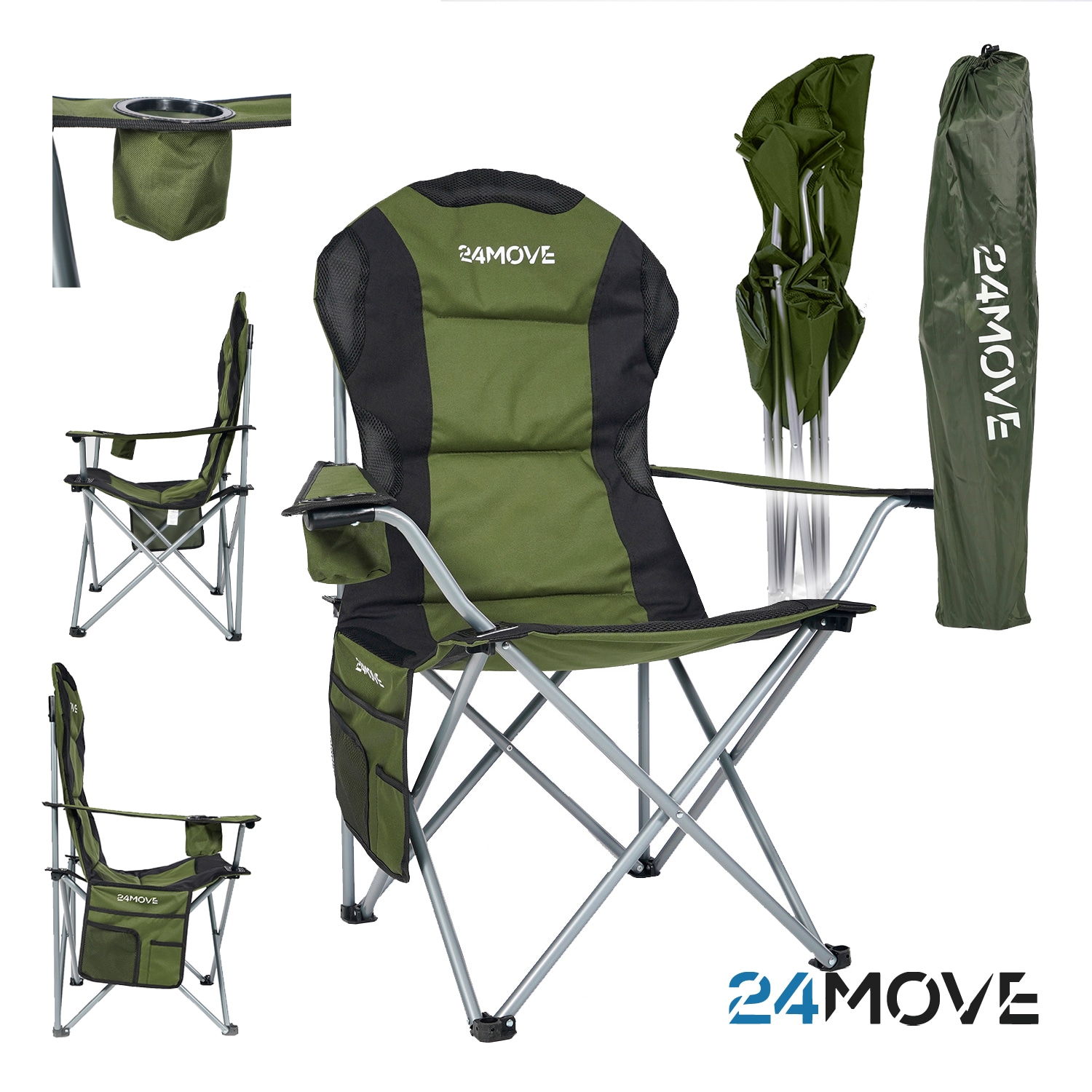 24MOVE&reg; Campingstuhl Salvador faltbar Camping Klappstuhl gepolstert inkl. Tragetasche, bis 150kg belastbar, gr&uuml;n 