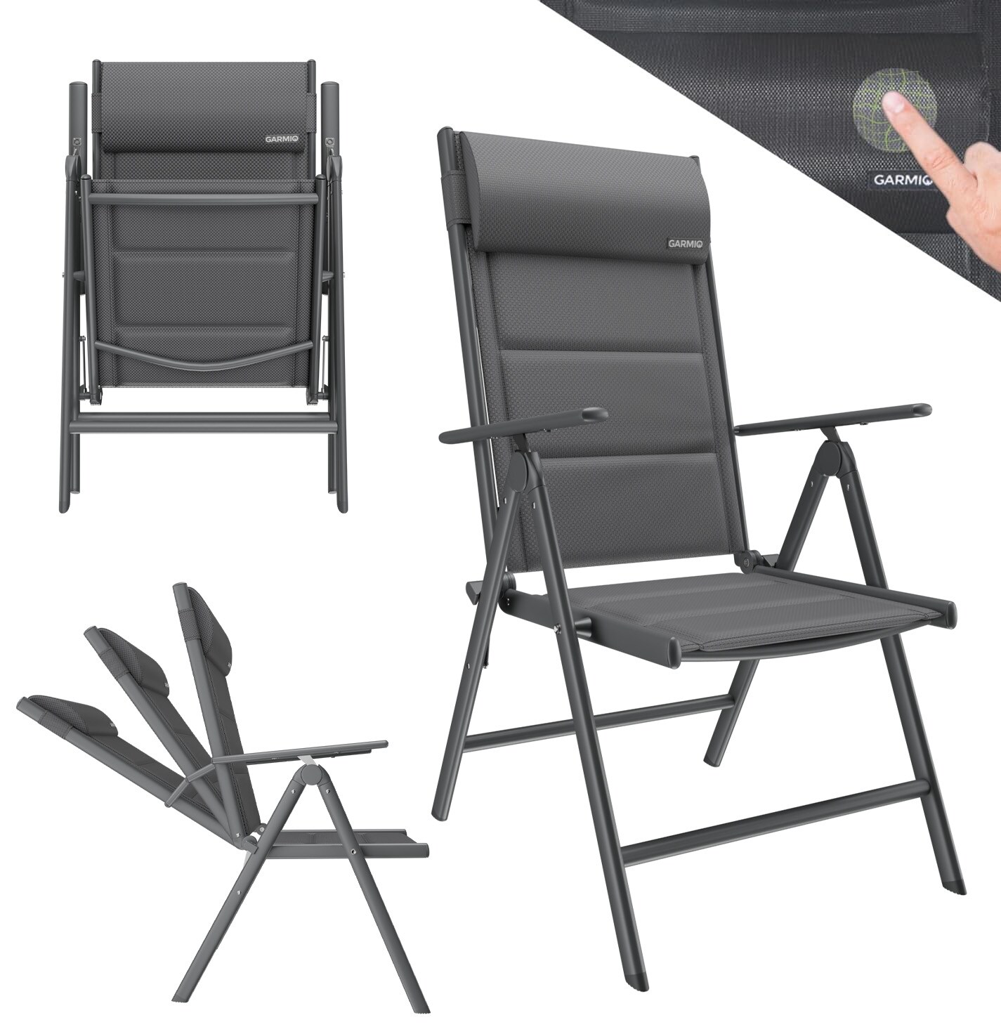 ® Gartenstuhl Balkonstuhl FLORENZ anthrazit, 7-fach verstellbar, klappbar, inkl. Nackenkissen, für Terrasse