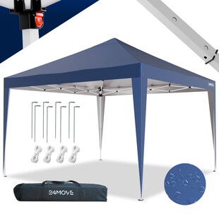 24MOVE® Pavillon Santos 3x3m Pop-Up UV-Schutz 50+ Wasserdicht & winterfest mit Tasche faltbar & stabil, für Camping & Garten Faltpavillon - Partyzelt Blaullon Faltpavillion SANTOS 3x3M Pop Up wasserdicht klappbar, blau 
